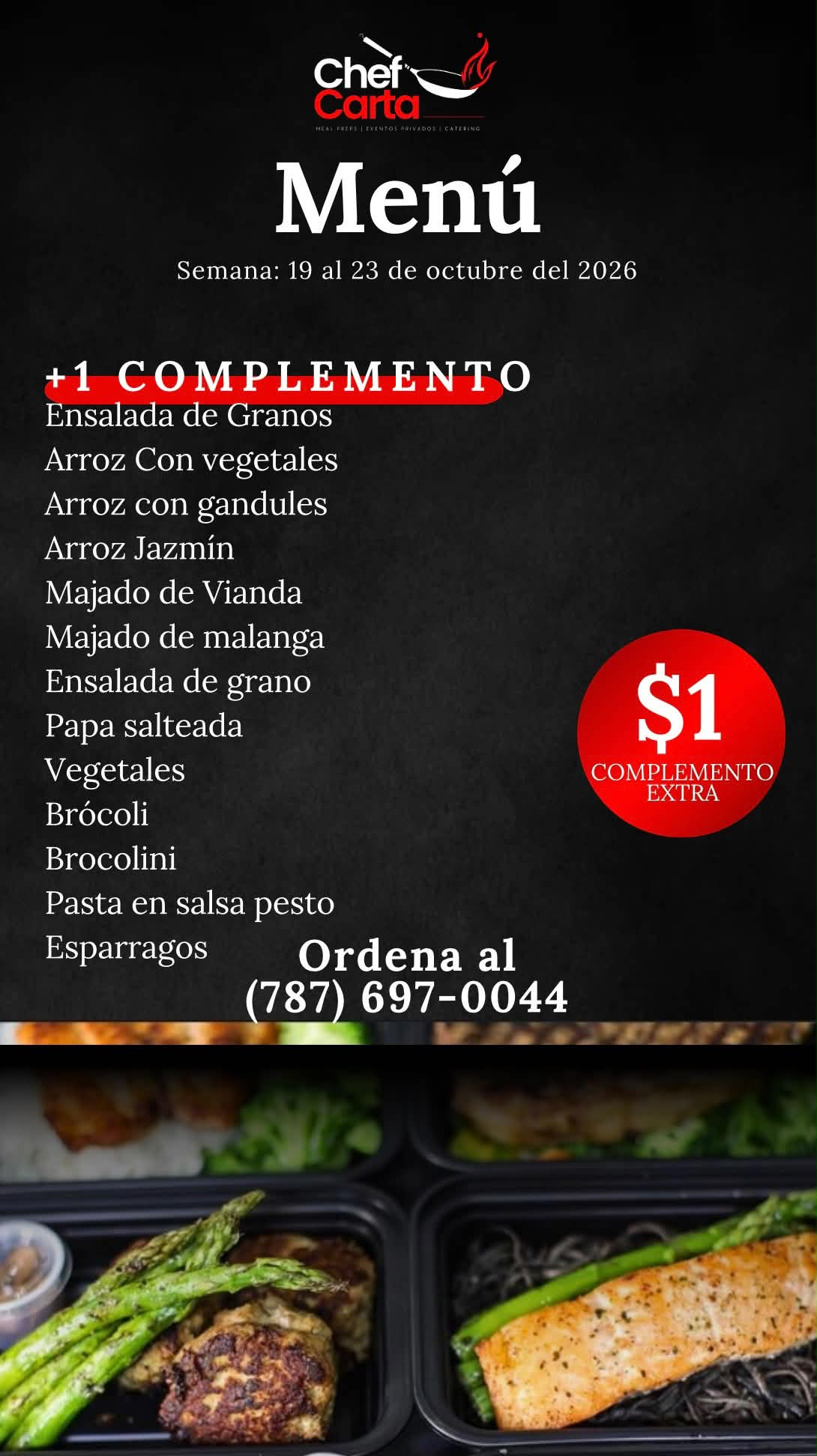 Lista de complementos del menú de Chef Carta